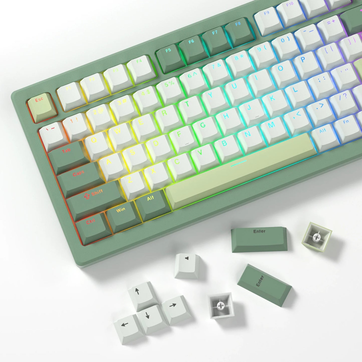 140 Phím Xanh Trắng Keycap PBT RGB Tỏa Sáng Qua Double Shot Keycaps Anh Đào Hồ Sơ Cho MX Công Tắc Cơ Bàn Phím Chơi Game