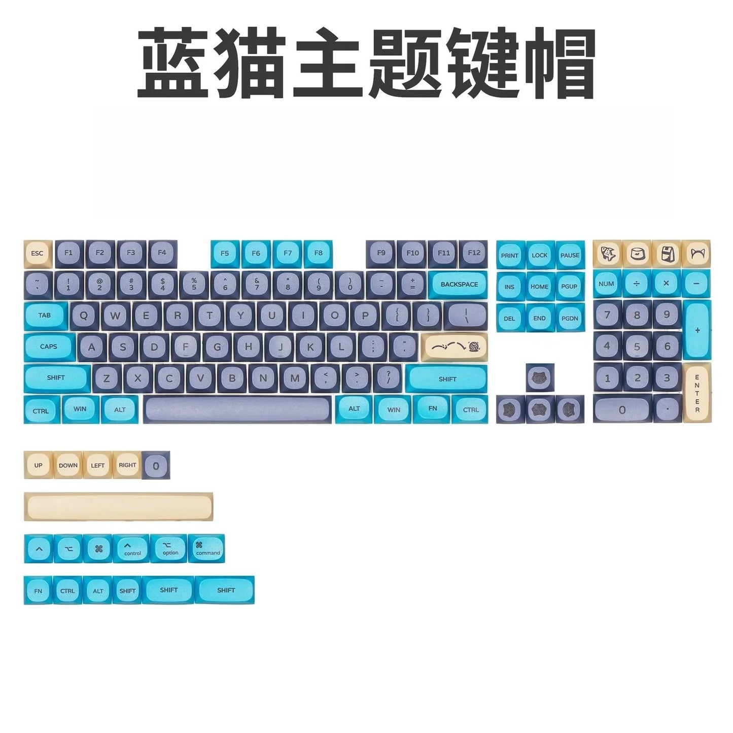 126 Phím MA Hồ Sơ Bàn Phím Keycaps Mèo Xanh PBT Nhiệt Thăng Hoa Bàn Phím Cơ Cherry MX Keycap