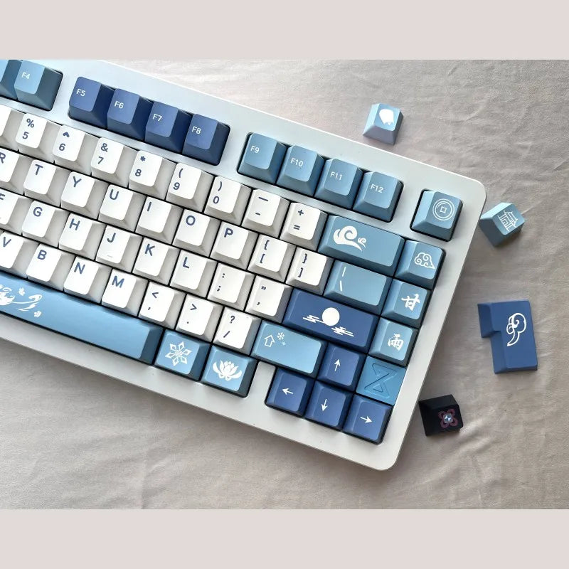 142 Phím/Bộ Genshin Impact Ganyu Keycaps PBT Nhuộm Subbed Mũ Phím Anh Đào Hồ Sơ Keycap Cho Keychron Q2 65% 75% Anne GK64 Xi