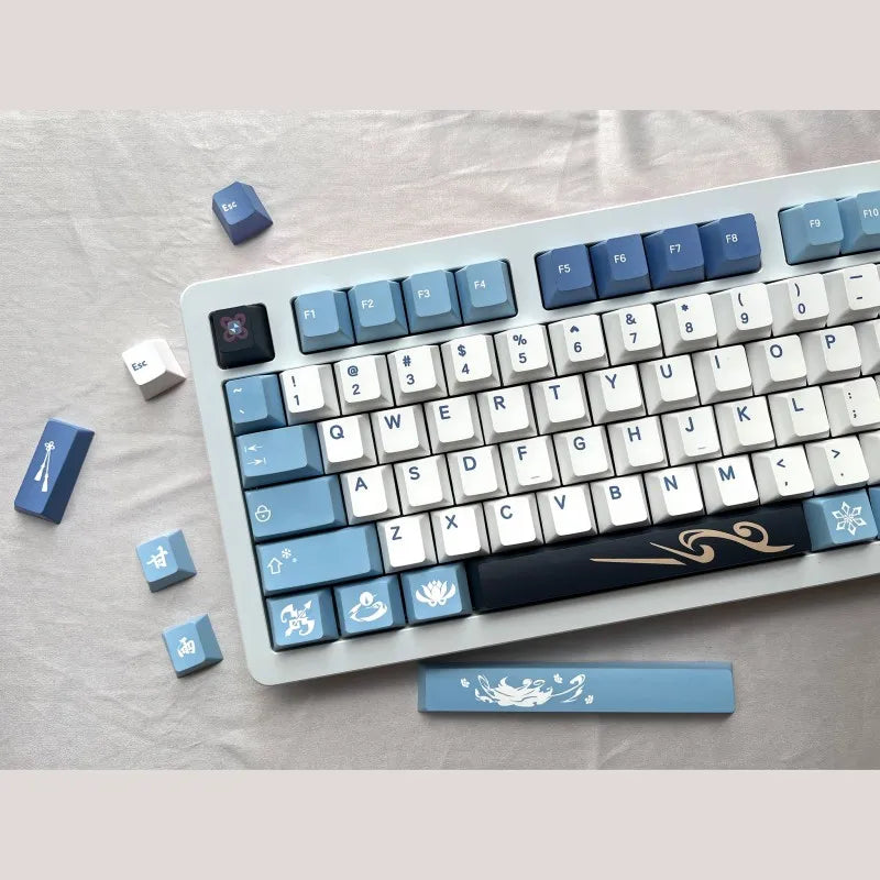142 Phím/Bộ Genshin Impact Ganyu Keycaps PBT Nhuộm Subbed Mũ Phím Anh Đào Hồ Sơ Keycap Cho Keychron Q2 65% 75% Anne GK64 Xi